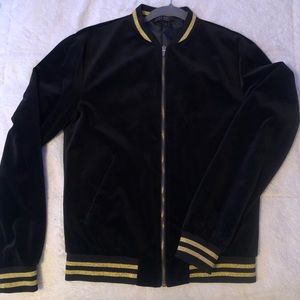 Zara Men’s Black Bomber Jacket Medium Velour